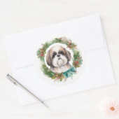 Sticker Rond Shih Tzu Christmas Wreath Festive Pup (Enveloppe)
