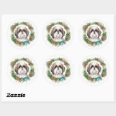 Sticker Rond Shih Tzu Christmas Wreath Festive Pup (Feuille)