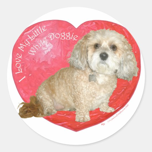 Sticker Rond Shih Tzu / Croisé Caniche Saint-Valentin (Devant)