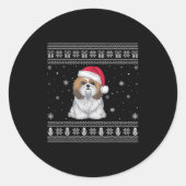 Sticker Rond Shih Tzu Dog Lovers Men Women Santa Ugly Xmas Swea (Devant)