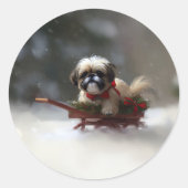 Sticker Rond Shih Tzu hiver neige de Noël (Devant)