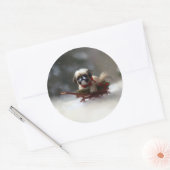 Sticker Rond Shih Tzu hiver neige de Noël (Enveloppe)