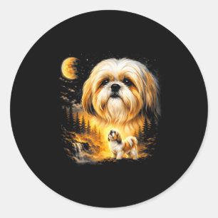 Sticker Rond Shih tzu hurlant à la lune vintage 90s drôle de ch