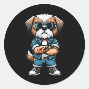 Sticker Rond Shih Tzu I Love Papa Funny Chien Tattoo