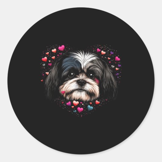 Sticker Rond Shih Tzu Love Heart For Valentines Day On Shih Tzu (Devant)