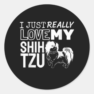 Sticker Rond Shih Tzu Lover J'Aime Vraiment Mon Shih Tzu