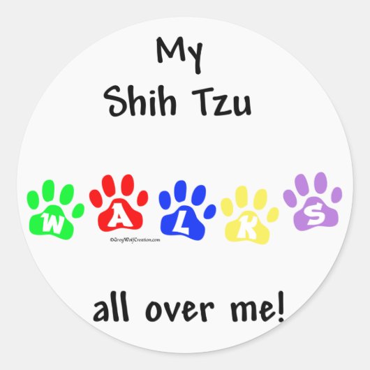 Sticker Rond Shih Tzu Marche Sur Vous (Devant)