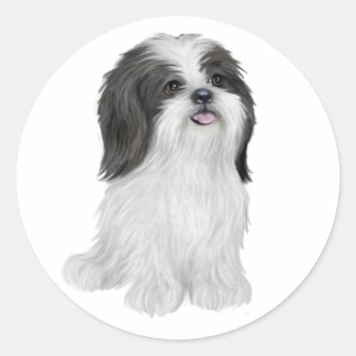 Sticker Rond Shih Tzu - noir et blanc (par JF)