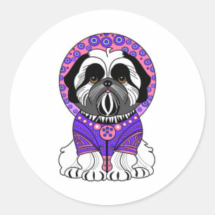 Sticker Rond Shih Tzu Princesse