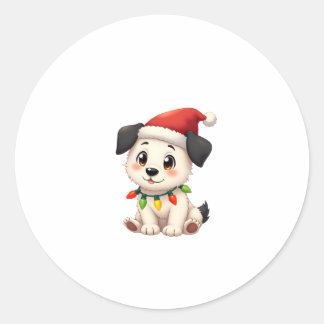 Sticker Rond Shih Tzu Santa Christmas Tree Lights Xmas Dog Love