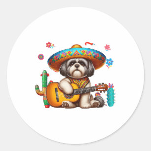 Sticker Rond Shih Tzu Sombrero Guitare Mexicaine Cinco De Mayo
