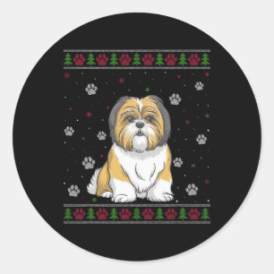 Sticker Rond Shih Tzu Sweat de Noël Xmas animal animal chien Lo