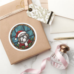 Sticker Rond Shih Tzu Vitrail de Noël