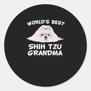 Sticker Rond Shih Tzu   World's Best Shih Tzu Grandma