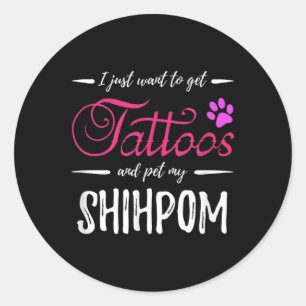 Sticker Rond Shihpom Amoureux des chiens Tattoo Funny Chien Mam
