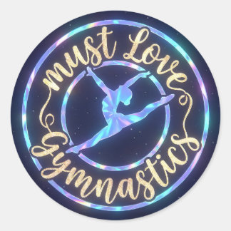 Sticker Rond Shimmering Gold Script Must Love Gymnastics