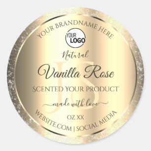 Sticker Rond Shimmery Gold Parties scintillant Initiales Logo É
