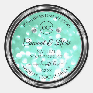 Sticker Rond Shimmery Turquoise Parties scintillant Produit Éti