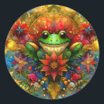 Sticker Rond ~ SHINY Christmas FROG ~<br><div class="desc">J'ai créé ce motif AI généré par ordinateur sur NightCafe en utilisant mon imagination. Il présente des teintes de Noël,  mettant l'accent sur l'aspect 3D du motif. Ce design est celui que n'importe qui aimerait. Liz a fait ce motif.</div>
