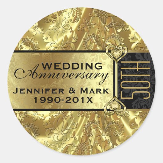 Sticker Rond Shiny Gold & Sparkles 50e anniversaire de Mariage (Devant)