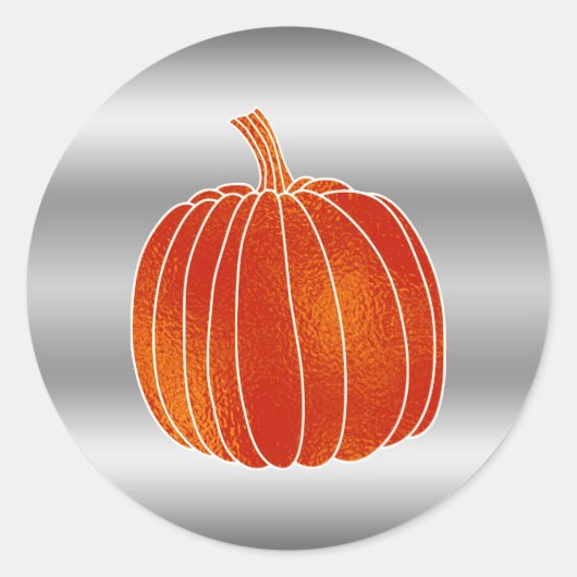 Sticker Rond Shiny Orange Automne Citrouille Argent brillant Fa (Devant)