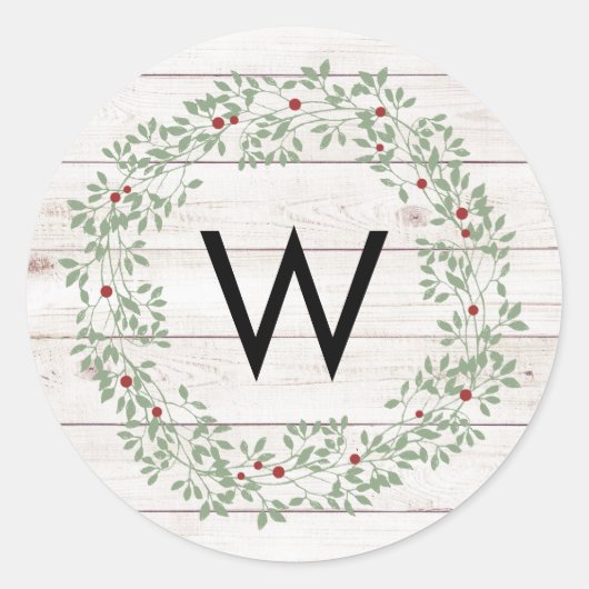 Sticker Rond Shiplap rustique de ferme avec couronne | Monogram (Devant)