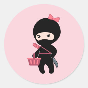 Sticker Rond Shopping Ninja Girl sur rose