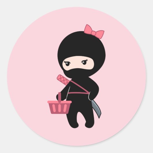 Sticker Rond Shopping Ninja Girl sur rose (Devant)