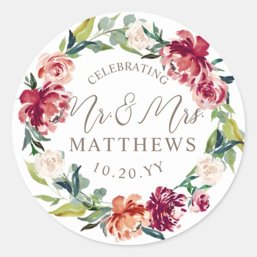 Sticker Rond Shower vert floral Wedding (Devant)