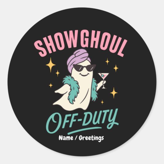 Sticker Rond Showghoul Off-Duty Retro Halloween Glam Ghost Fun (Devant)