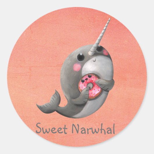 Sticker Rond Shy Narwhal avec Donut (Devant)