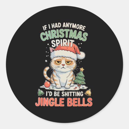 Sticker Rond Si j'avais plus d'esprit de Noël Chat Sonnez les c (Devant)