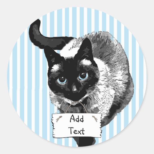 Sticker Rond Siamese Cat Holding Blank Sign You Ajouter Un Text (Devant)
