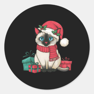 Sticker Rond Siamese Chat Noël Noël Père Noël Chat Siamese