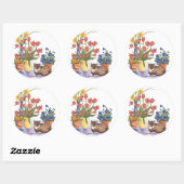 Sticker Rond Siamese Tulips Chat Pansies Aquarelle "Chester" (Feuille)