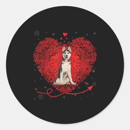 Sticker Rond Siberian Husky Heart Love | Funny Valentin (Devant)