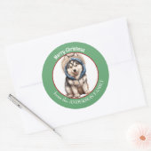 Sticker Rond Sibérie Husky Chig Pup en hiver Noël Sweat - shirt (Enveloppe)