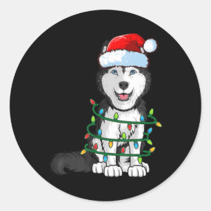 Sticker Rond Sibérie Husky Christmas Le Noël de Noël de Noë