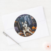 Sticker Rond Sibérie Husky Citrouille Halloween effrayant (Enveloppe)