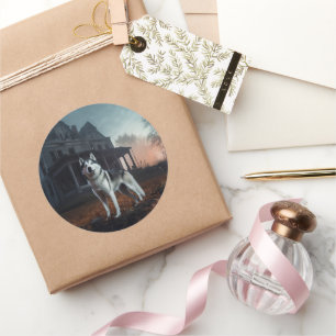 Sticker Rond Sibérie Husky Halloween effraie