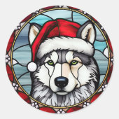 Sticker Rond Sibérien Husky Vitrail Noël (Devant)
