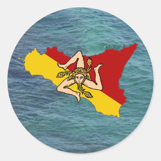 Sticker Rond Sicile et Trinacria au-dessus de la mer (Devant)