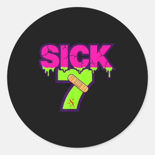 Sticker Rond Sick Seven Meme Tee Six Seven Fun Wordplay Drip  (Devant)
