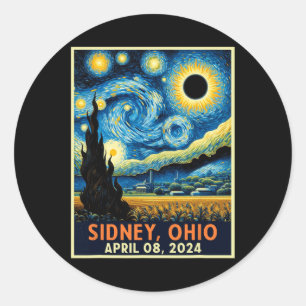Sticker Rond Sidney Ohio Total Solaire Eclipse 2024 Nuit étoilé