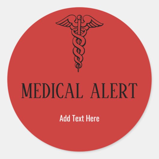 Sticker Rond Signal d'alerte Médicale Red Caduceus Texte person (Devant)