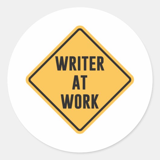 Sticker Rond Signal de prudence de l'écrivain au travail (Devant)