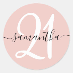 Sticker Rond Signature Féminine Personnalisée Numéro 21 Rose