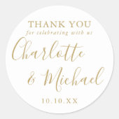 Sticker Rond Signature Gold Script Favor Merci de mariage préfé (Devant)