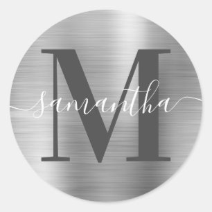 Sticker Rond Signature Gris foncé Monogramme Argent