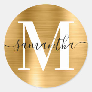 Sticker Rond Signature moderne Monogramme Gold Foil